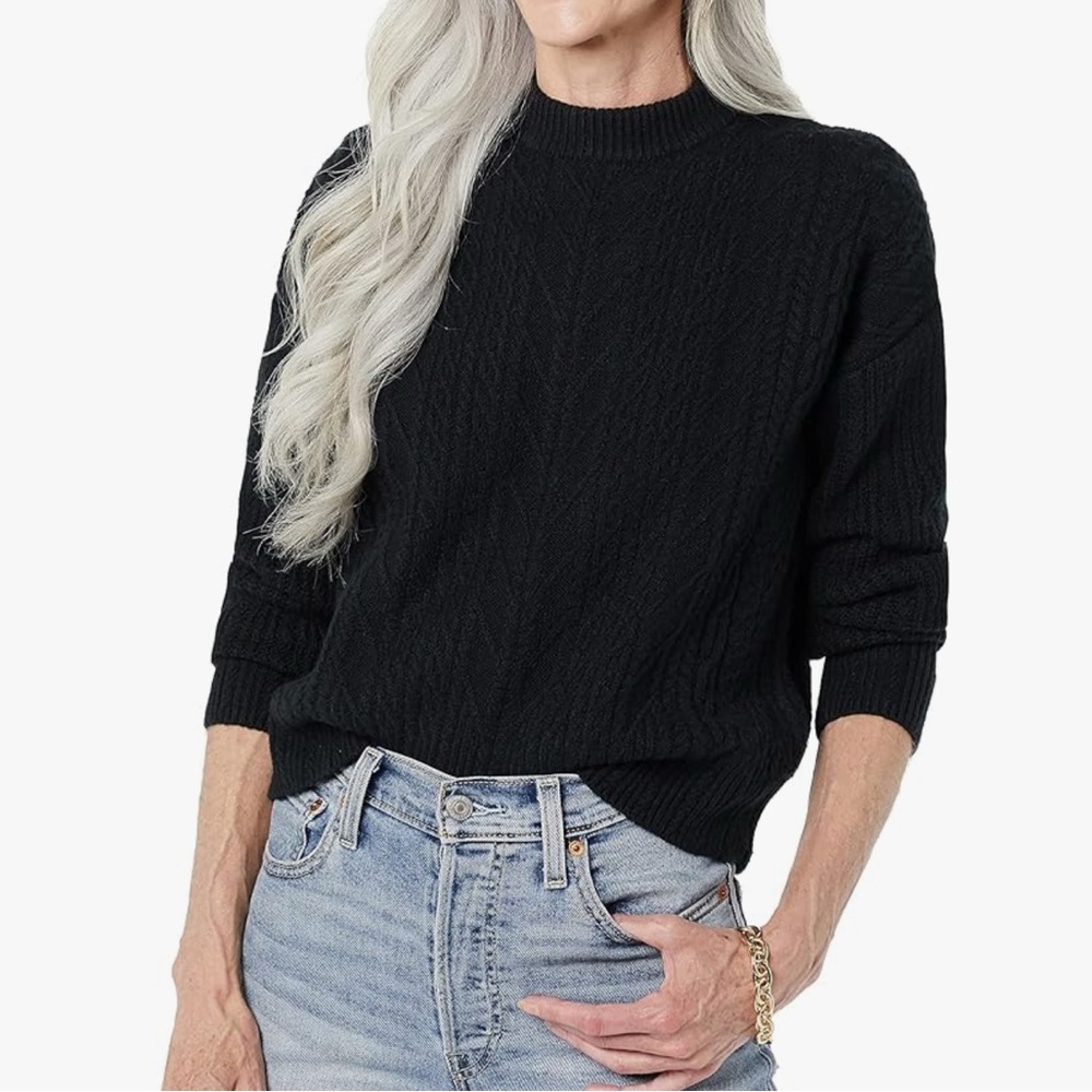 Crewneck Black Cable knit Sweater relax Soft Touch Amazon Essentials Women XL